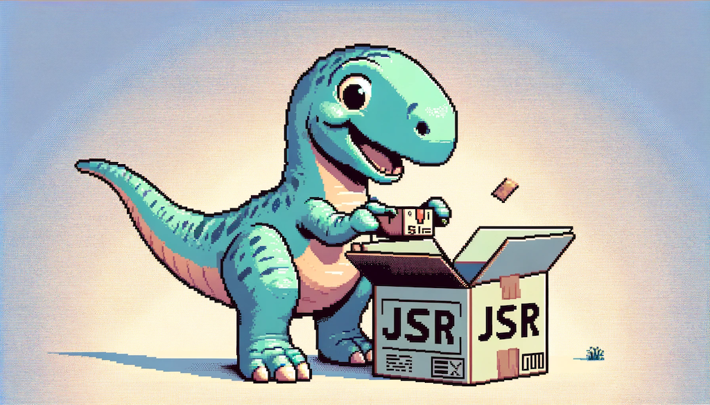 Dinosaur unboxing the letters JSR